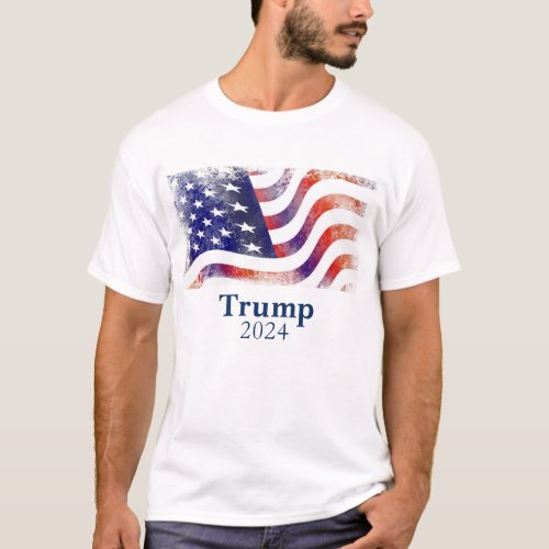 Trump 2024 Faded American Flag Campaign T_Shirt