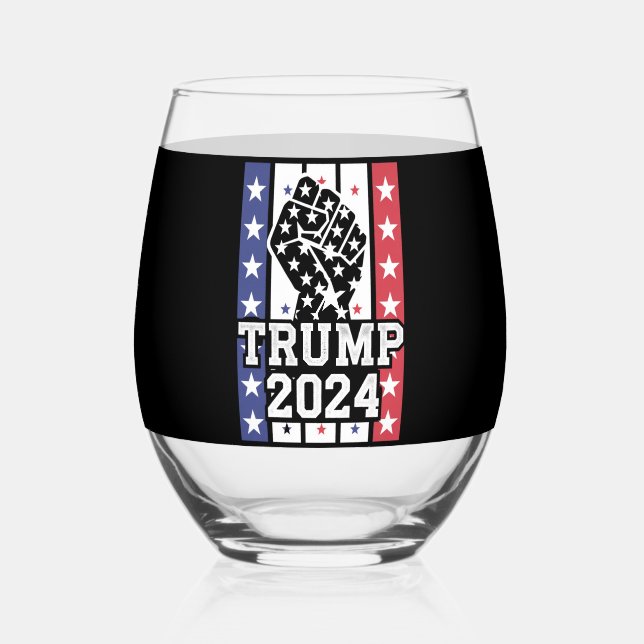 Trump 2024 Fist Outlaw Hillbilly J.D.Vance 2024 Stemless Wine Glass (Back)