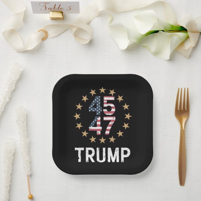 Trump 2024 Flag Take America Back Trump 45 47  Paper Plates (Wedding)