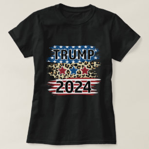 Trump 2024 Fun American Flag Cheetah Pattern T-Shirt