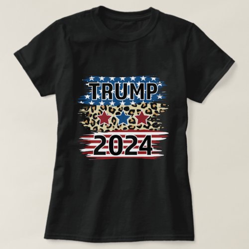 Trump 2024 Fun American Flag Cheetah Pattern T_Shirt