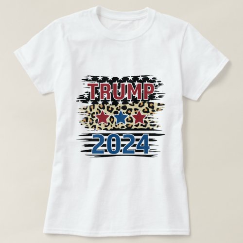 Trump 2024 Fun American Flag Cheetah Pattern White T_Shirt