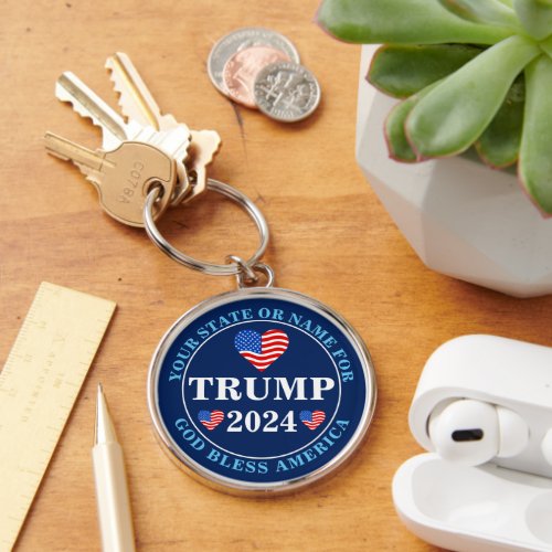 Trump 2024 Hearts Custom Add Your Name Or State Keychain