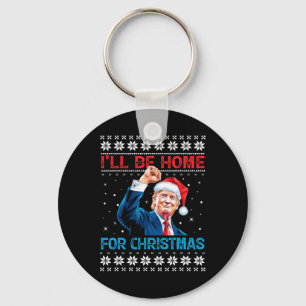 Trump 2024 I'll Be Home For Christmas Santa Xmas S Keychain