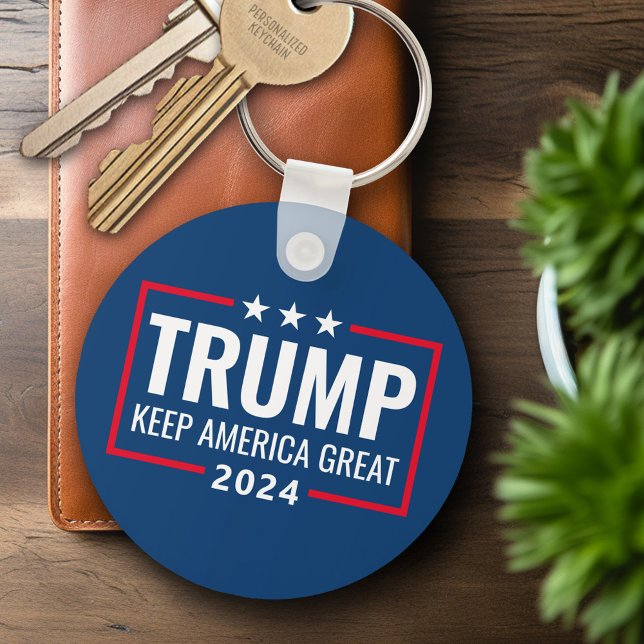 Trump 2024 Keep America Great - blue red Keychain (Personalized Keychain - Trump 2024)