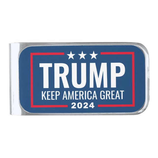 Trump 2024 Keep America Great - blue red Silver Finish Money Clip (Front)