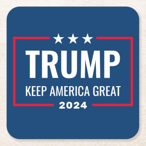 Trump 2024 Keep America Great _ blue red Square Paper Coaster