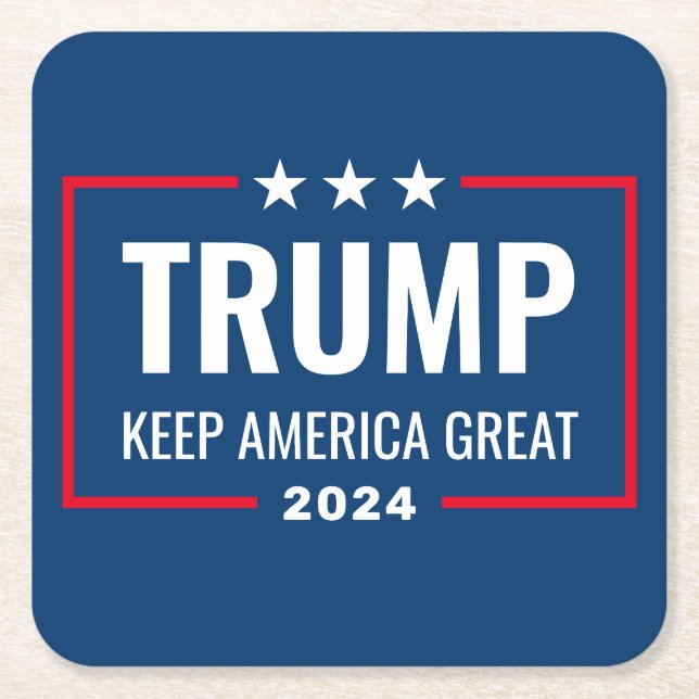 Trump 2024 Keep America Great - blue red Square Paper Coaster (Front)