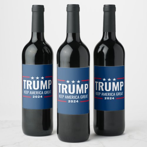 Trump 2024 Keep America Great _ blue red Wine Label
