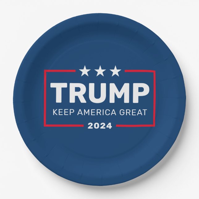 Trump 2024 - Keep America Great with Stars Paper Plates (Front)