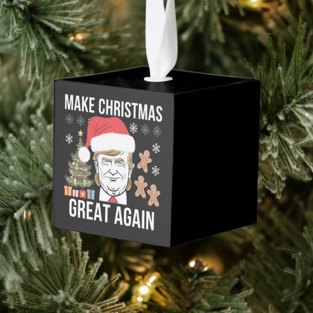 Trump 2024 Make Christmas Great Again Election Cube Ornament (Tree)