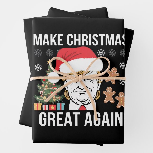Trump 2024 Make Christmas Great Again Election Wrapping Paper Sheets (In situ)