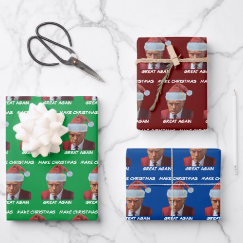Trump 2024 Mug shot Make Christmas Great Again Wrapping Paper Sheets