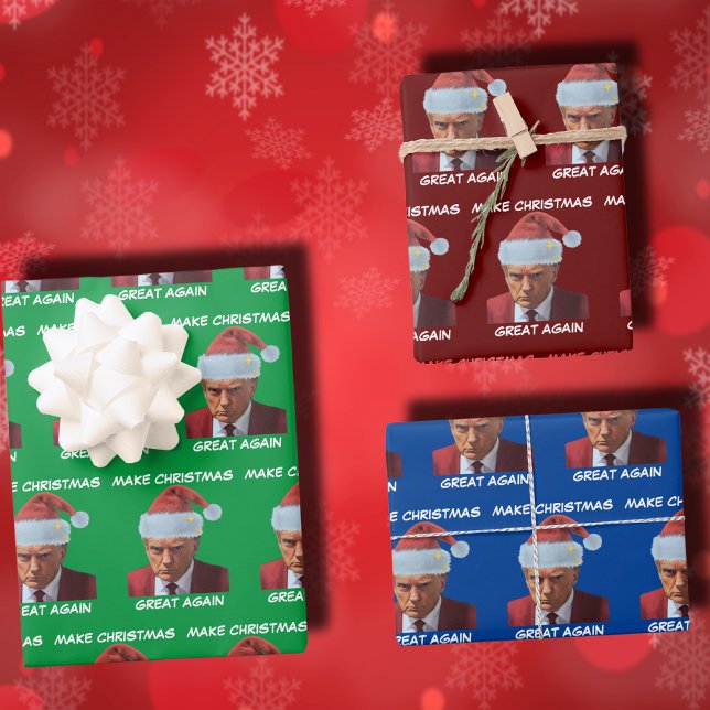 Trump 2024 Mug shot Make Christmas Great Again Wrapping Paper Sheets (Creator Uploaded)