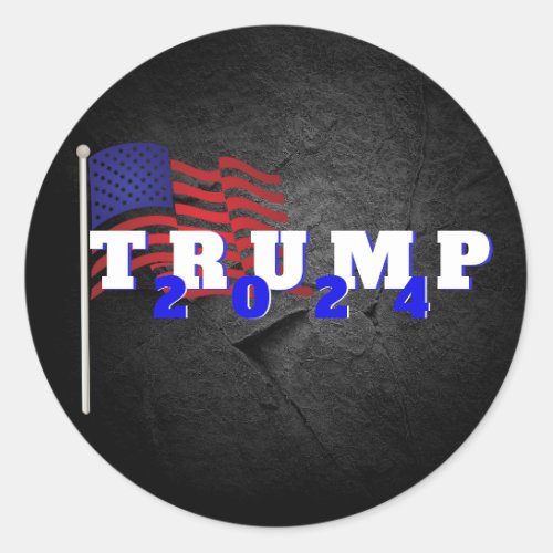 Trump 2024 on black rock classic round sticker
