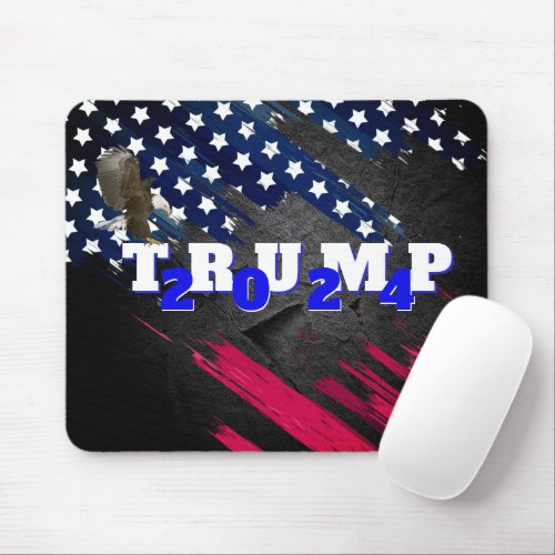 Trump 2024 on Flag with Bald Eagle  Mouse Pad