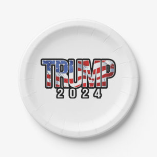 Trump 2024 Patriotic Block Letters Paper Plates