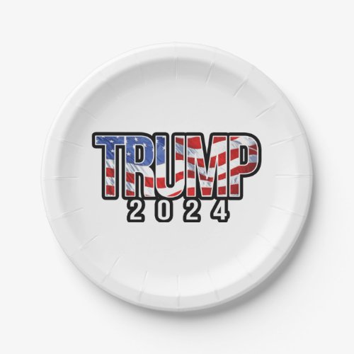 Trump 2024 Patriotic Block Letters Paper Plates