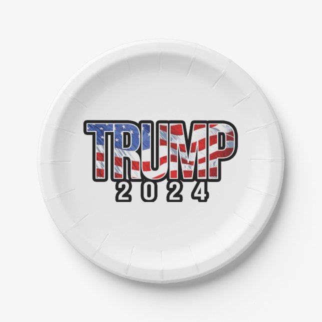 Trump 2024 Patriotic Block Letters Paper Plates (Front)