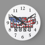 Trump 2024 Patriotic Block Letters Round Clock