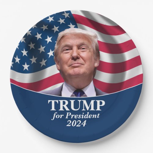 Trump 2024 _ Photo with American Flag Paper Plates