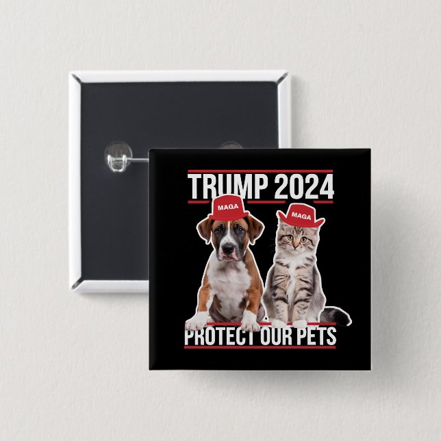 Trump 2024 Protect Our Pets Cat Dogs MAGA Button (Front & Back)
