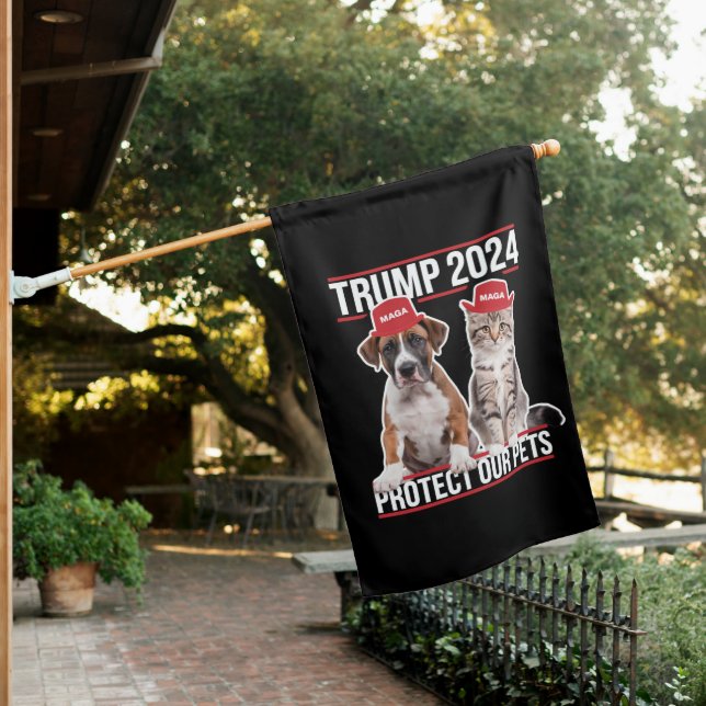 Trump 2024 Protect Our Pets Cat Dogs MAGA House Flag (In SItu)