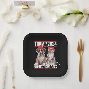 Trump 2024 Protect Our Pets Cat Dogs MAGA Paper Plates