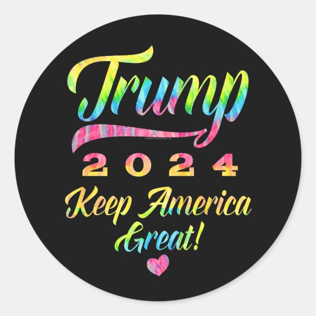 Trump 2024 Rainbow Tie Dye Keep America Great Classic Round Sticker (Front)