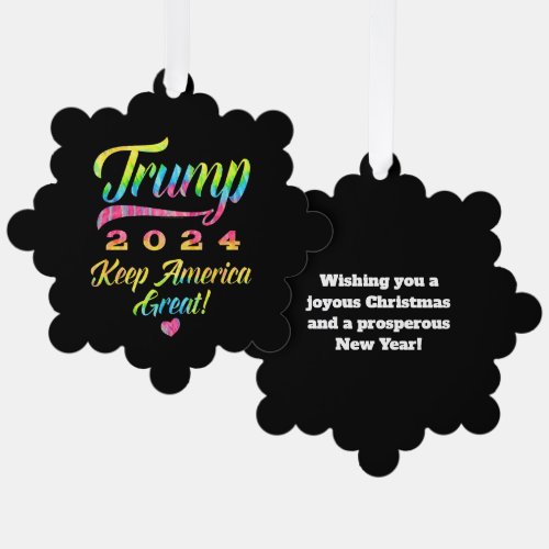 Trump 2024 Rainbow Tie Dye Keep America Great Ornament Card