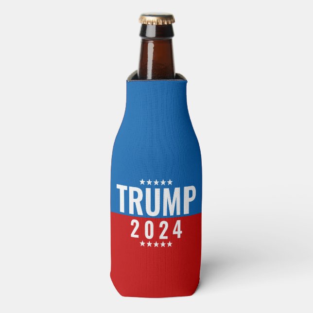 Trump 2024 Red and Blue w/Stars Bottle Cooler (Bottle Front)