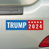 Trump 2024 Red and Blue w/Stars Bumper Sticker (On Car)
