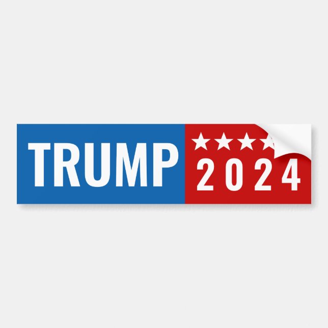 Trump 2024 Red and Blue w/Stars Bumper Sticker (Front)