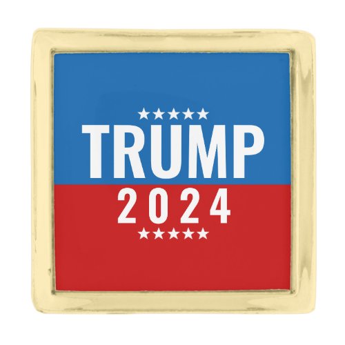Trump 2024 Red and Blue wStars Gold Finish Lapel Pin