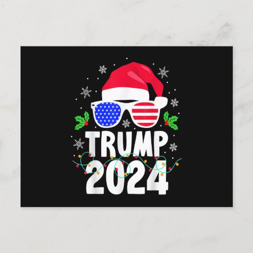 Trump 2024 Santa Hat Xmas Lights Christmas Funny Postcard