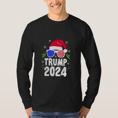 Trump 2024 Santa Hat Xmas Lights Christmas Funny T_Shirt