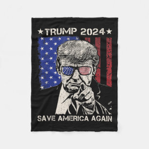 Trump 2024 Save America Again American Flag 1  Fleece Blanket