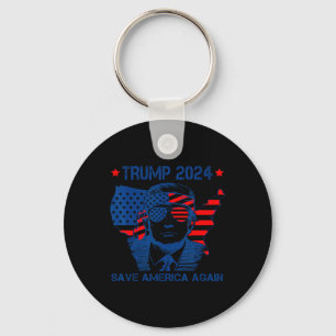 Trump 2024 Save America Again American Flag  Keychain