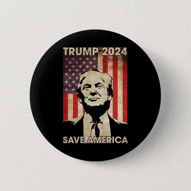 Trump 2024 Save America American Flag Election Gif Button (Front)