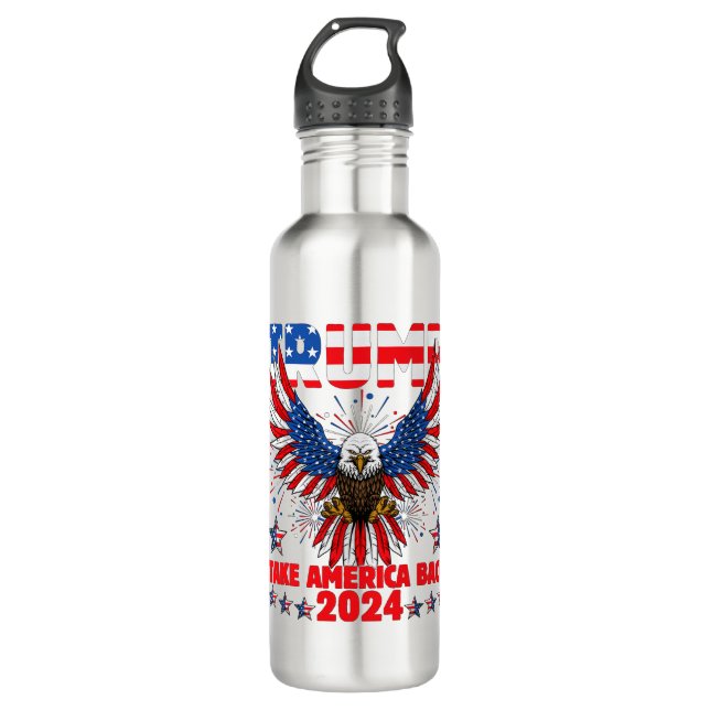 Trump 2024 Take America Back American Flag Trump 2 Stainless Steel Water Bottle (Front)