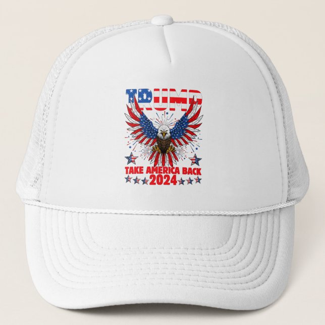 Trump 2024 Take America Back American Flag Trump 2 Trucker Hat (Front)