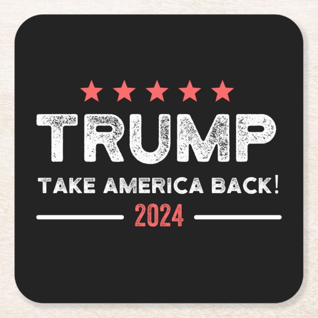 Trump 2024 Take America Back Square Paper Coaster (Front)