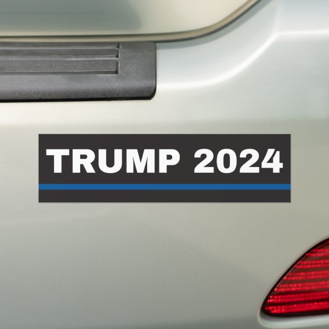 Trump 2024 Thin Blue Line Bumper Sticker (On Car)