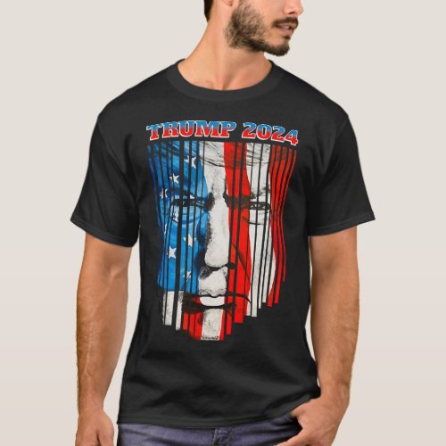 Trump 2024 Us Flag Face 4th Of July Independence D T_Shirt