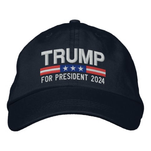 Trump 2024 with American Flag Bar _ red white blue Embroidered Baseball Cap