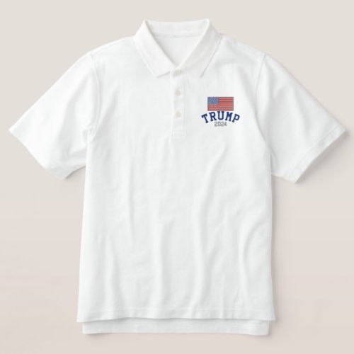 Trump 2024 with American Flag Embroidered Polo Shirt