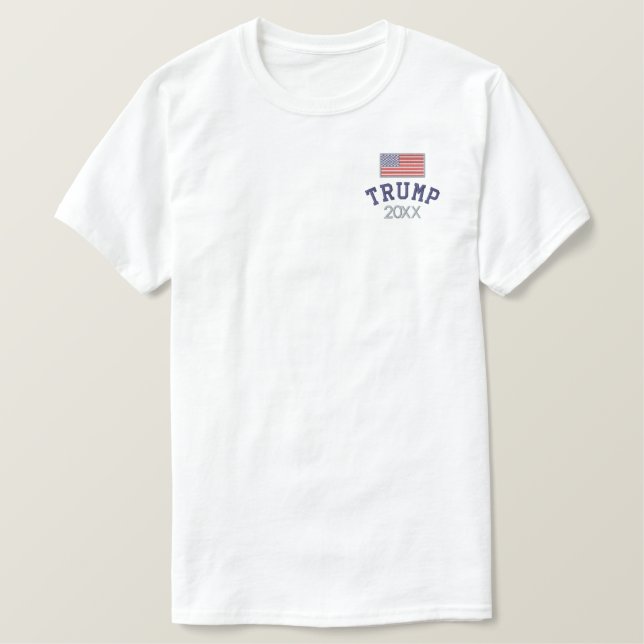 Trump 2024 with American Flag Embroidered T-Shirt (Design Front)
