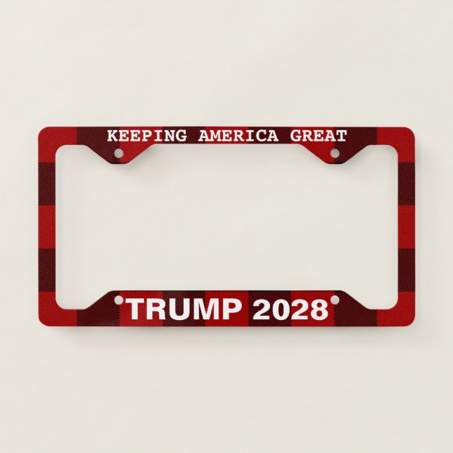 Trump 2028 Buffalo Plaid License Plate Frame (Front)
