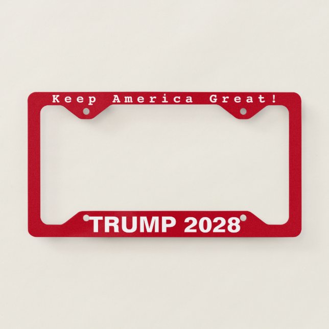 Trump 2028 Text On Red License Plate Frame (Front)