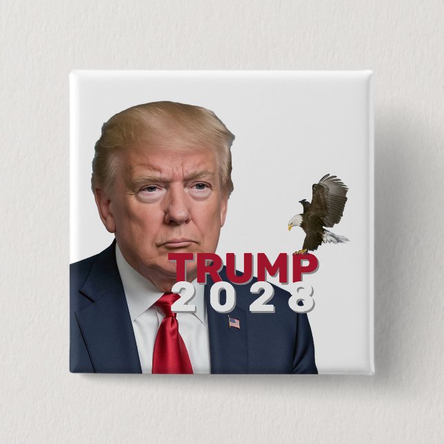 Trump 2028 Text With Bald Eagle Button (Front)